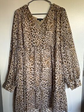 Beige and Brown Leopard Print V-Neck Tunic